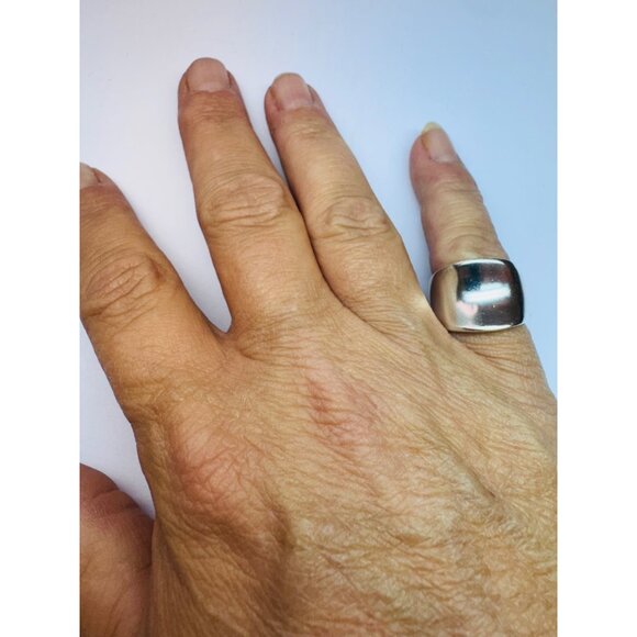 Estate Modernist Sterling Silver 925 Wide Sculptural Band Ring - Picture 6 of 11